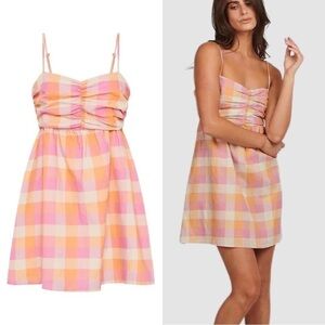 NWT ANTHROPOLOGIE CHARLIE HOLIDAY Plaid pink Yellow Mini Dress Size Medium